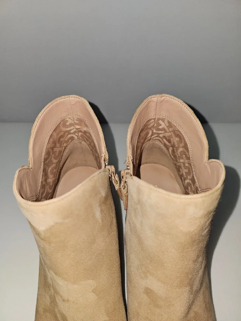 Cole Haan Elyse Ankle Boot Womens 11 Tan Suede Block Heel Pointed Toe Minimal